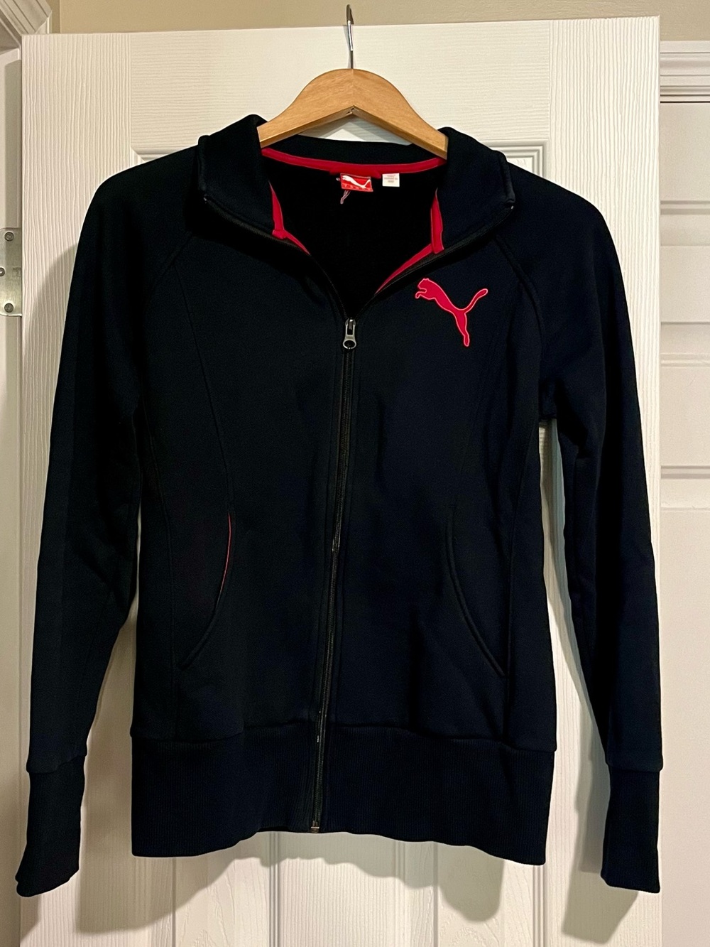 Women's Black Puma Zip-Front Sweatshirt Jacket with Pink Logo